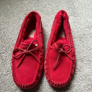 UGG Red Suede Moccasins with Bow